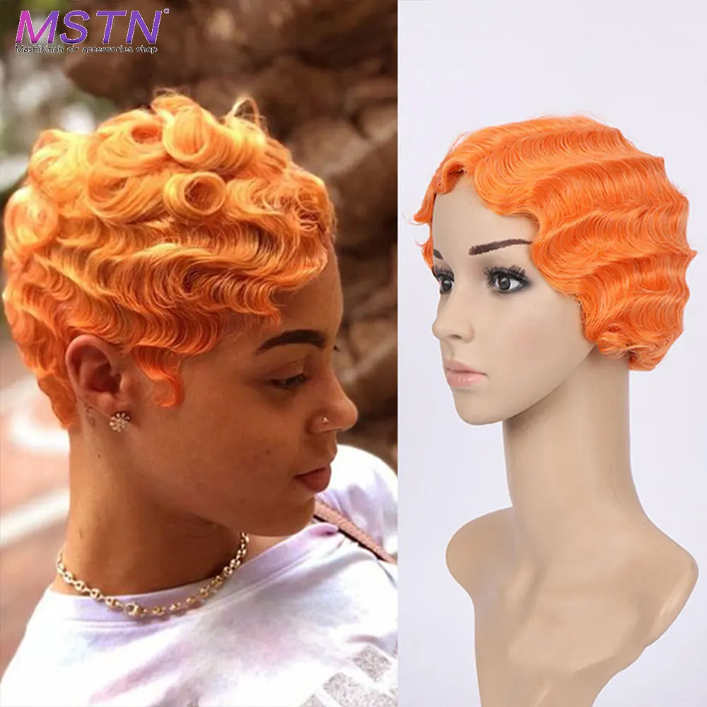 

MSTN Synthetic Short Black African Wave Wig Suitable for Black Women Pink Black Blonde Hair for Women Party Daily Cosplay Wigs