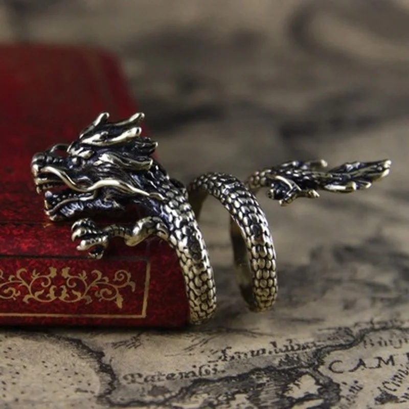 

Retro Anti-silver Plated Domineering Chinses Dragon Opening Adjustable Rings for Men Women Punky Hip Hop Party Jewelry Gift