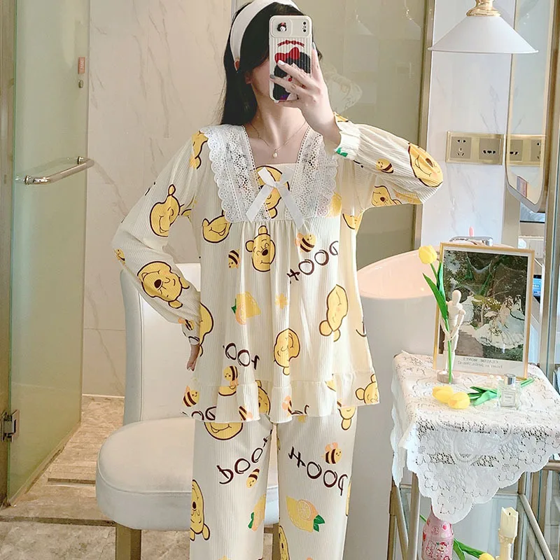 Women's Pajamas Sets Thin Long-sleeved Milk Silk 2021 Spring and Autumn Suit Home Service Sleepwear Clothes pijama feminino