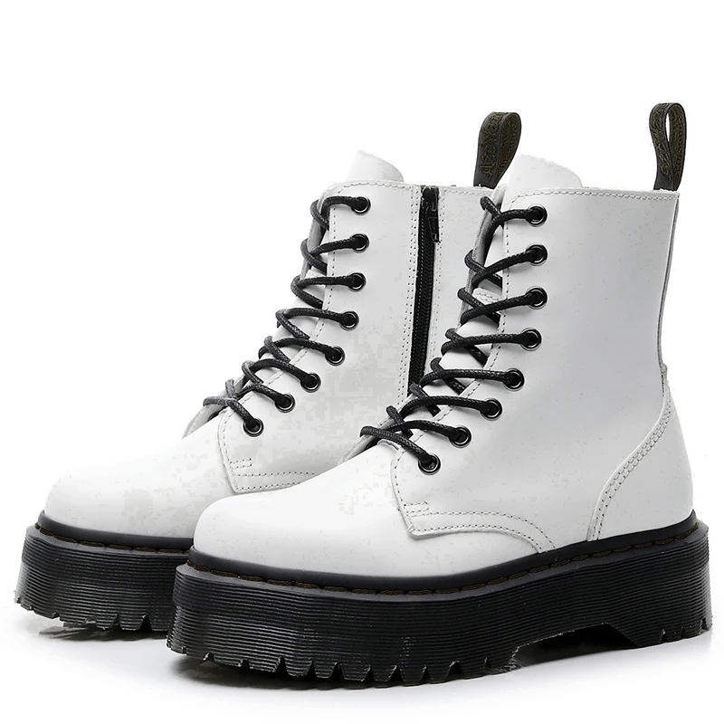 Женские мотоциклетные ботильоны Martens черные кожаные ботинки на платформе с