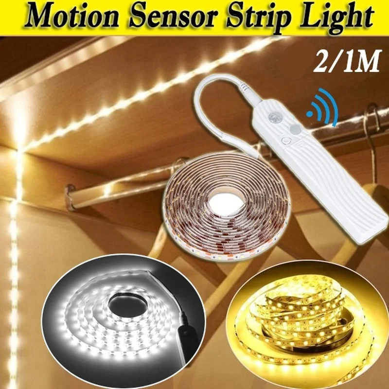 New LED Under Cabinet light with Wireless PIR Motion Sensor USB Port light kitchen Stairs Wardrobe Bed Side Light 1M/2M