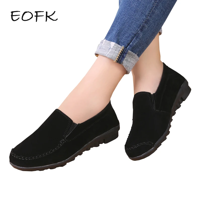 Женские замшевые мокасины EOFK на плоской подошве повседневные Мягкие однотонные