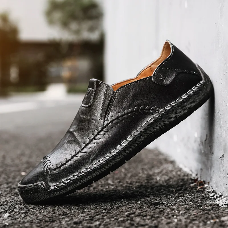 

Genuine Leather Men Casual Shoes Luxury Brand Mens Loafers Moccasins Breathable Slip on Black Driving Shoes 2020 New