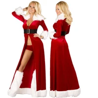 deluxe velvet adults christmas costume cosplay santa claus clothes fancy dress xmas uniform suit for women cape robe