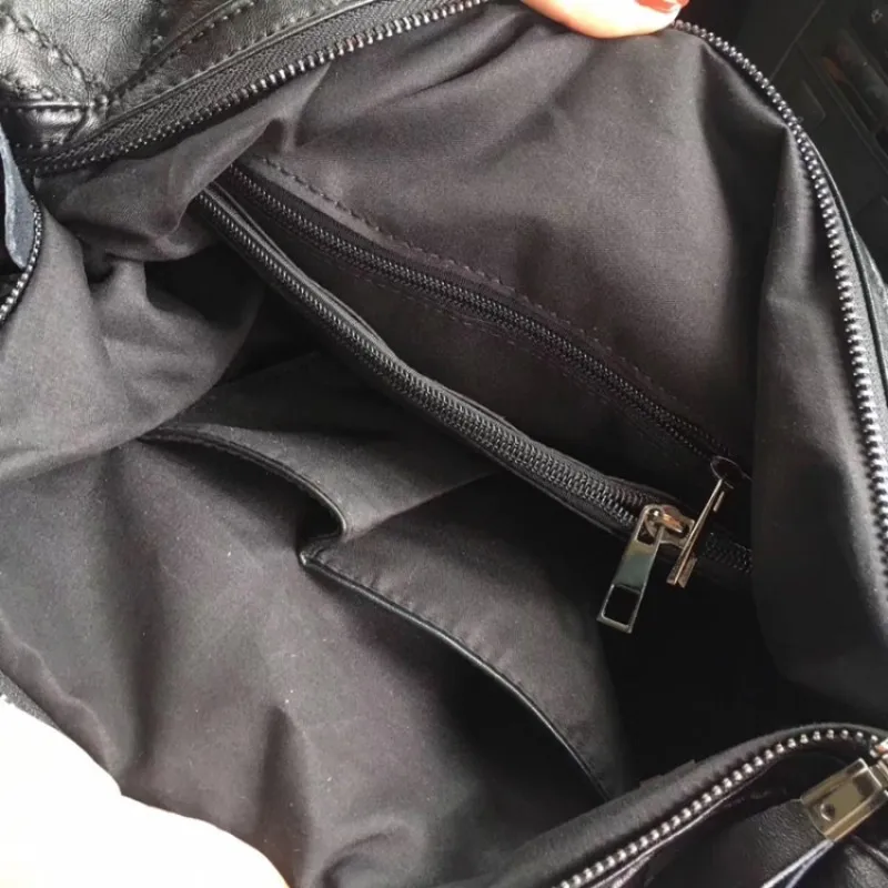 

Design Vintage Rivet High Capacity Shoulder Tote Handbag Female Zipper Soft Real Leather Bags Fashion Brand Office Crossbody Bag