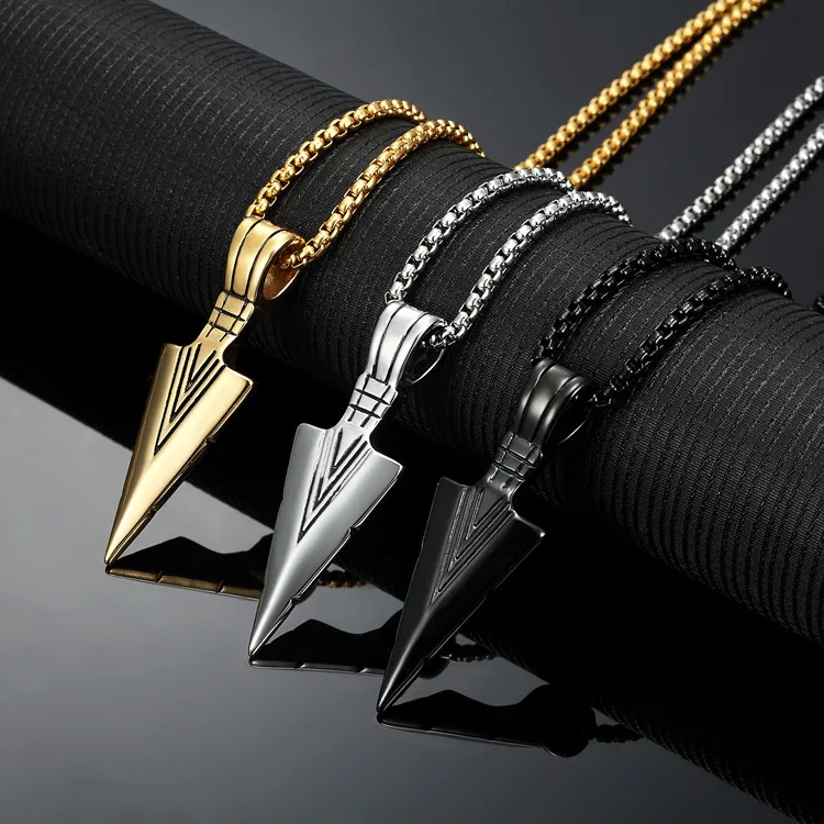 

Korean fashion accessories personalized spearhead pendant men's titanium steel necklace wholesale stainless steel jewelry EX1070