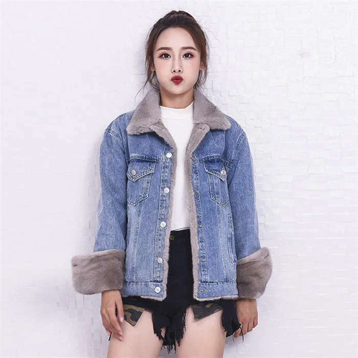 grey mink fur PUDI PK914 Женское зимнее меховое пальто Джинсовая хлопковая парка куртка норковый меховой воротник пуховое пальто женское пальто - Цвет: grey mink fur