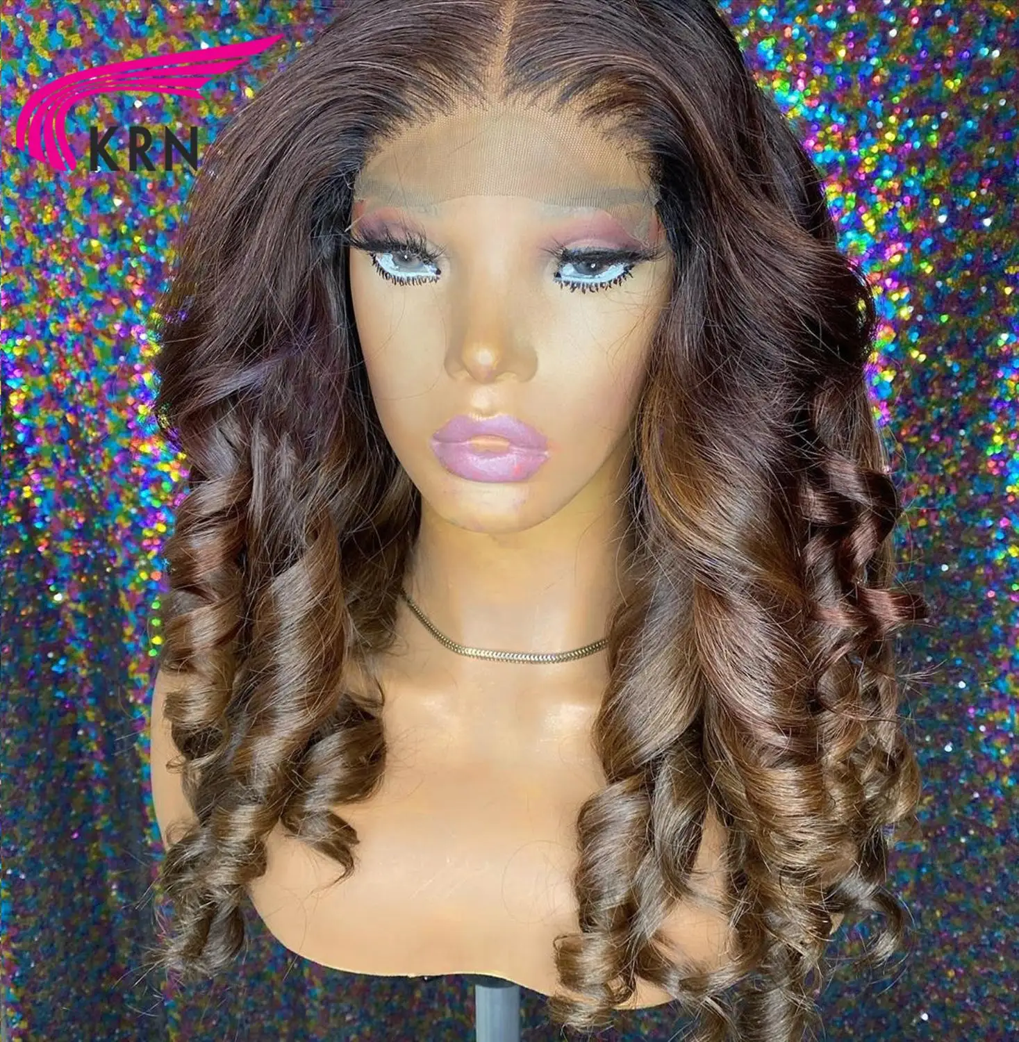 KRN волнистые 13x6 Синтетические волосы на кружеве средний коэффициент 8 &quot-24&quot Remy