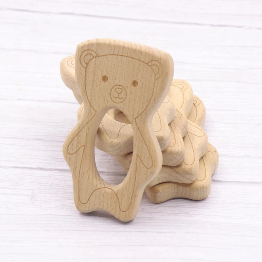 Mordedor de madera para beb&eacute;, 50 unidades, gato, madera de haya, alta calidad, sin Bpa, juguetes mordedores para beb&eacute;-1