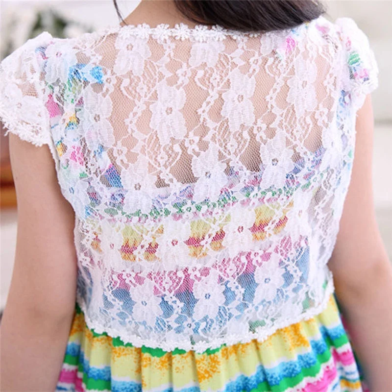 Детская кружевная шаль для маленьких девочек куртка-болеро на шнуровке короткая