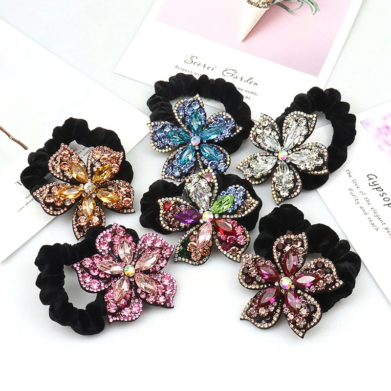 Новый 1psc Стразы Цветы для женщин резинки волос Головные уборы Женская резиновая