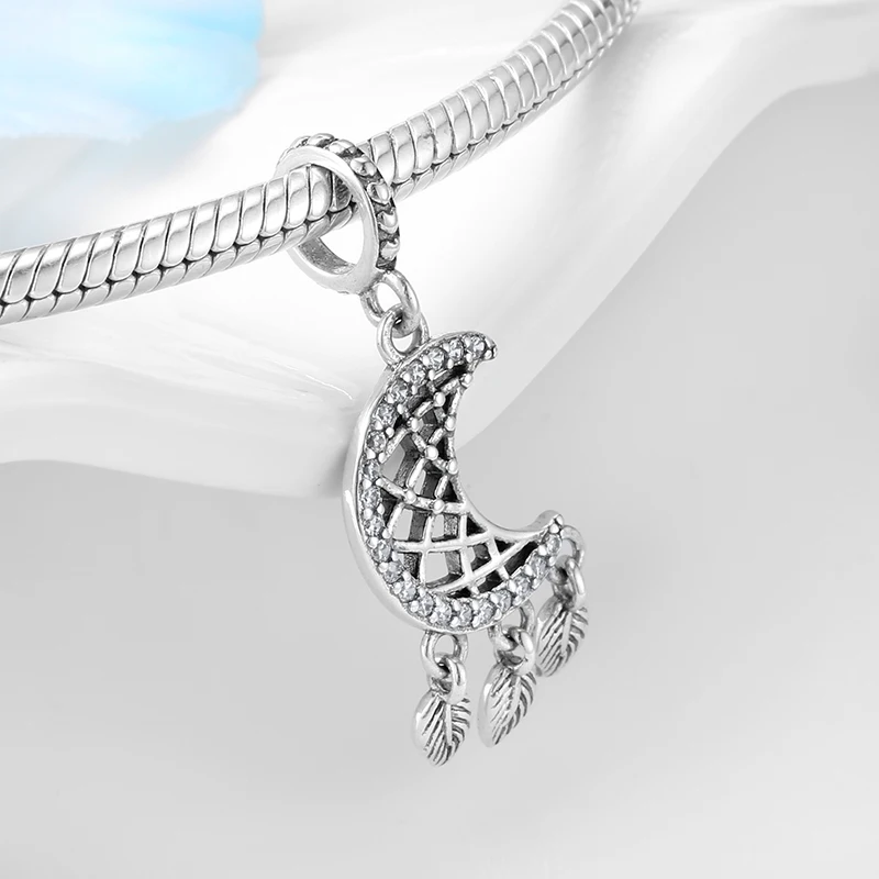 Подлинный кулон из стерлингового серебра 925 пробы с Луной Ловец снов подходит для