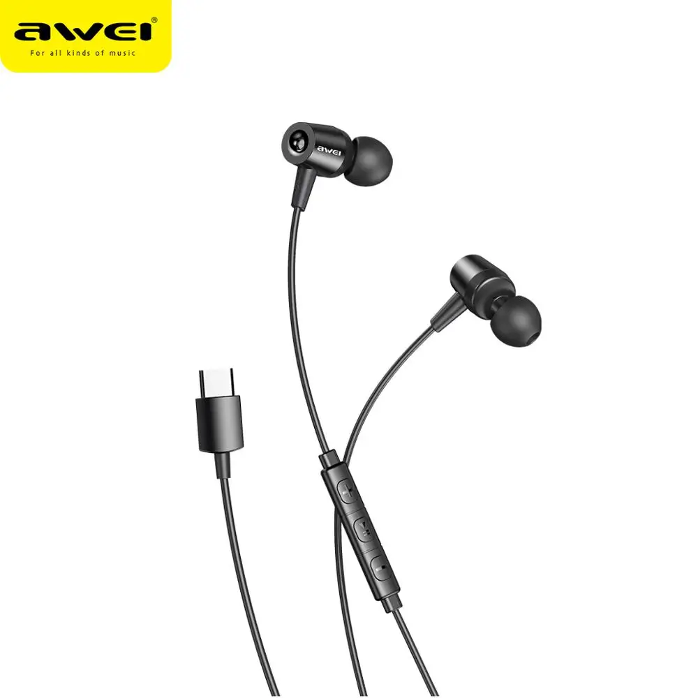 

AWEI TC-1 Wired Earphone Type-C Plug In-ear 1.2m Length Volume Control With Microphone Universal For Mobile Phone headphones