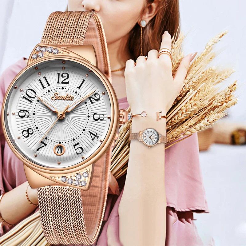 SUNKTA женские часы люксовый бренд с сетчатым ремешком кварцевые 2019 спортивные Relogio