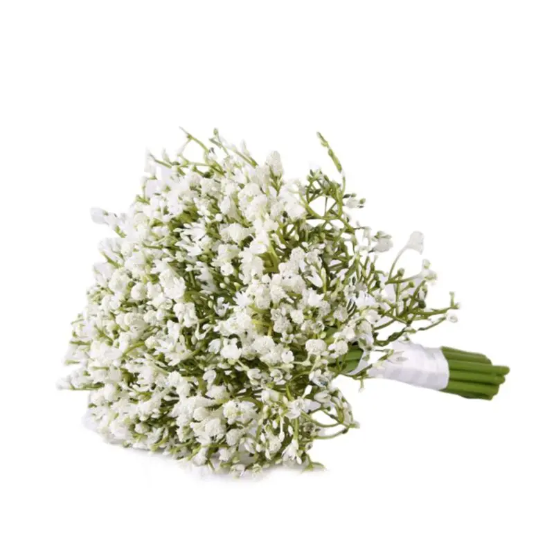Белый Искусственное детское дыхание Gypsophila свадебное для невесты Подружки невесты букет с атласной лентой для украшения дома Вечерние - Цвет: Белый
