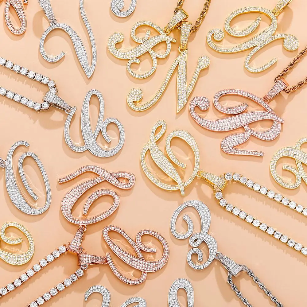 TOPGRILLZ 2020 New A-Z Bigger Size Cursive Letters Name Pendant Iced Out Cubic Zirconia Hip Hop Fashion Charm Jewelry For Gift | Украшения