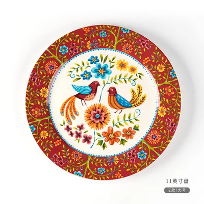 11inch plate Желтая керамическая тарелка для салата с закругленным краем в богемном стиле, тарелка для фруктов, домашняя тарелка с остеклением в этническом стиле, большая тарелка для стейка - Цвет: 11inch plate