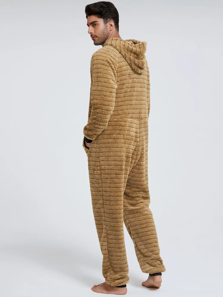 Мужские однотонные фланелевые пижамы комбинезоны с длинным рукавом домашняя
