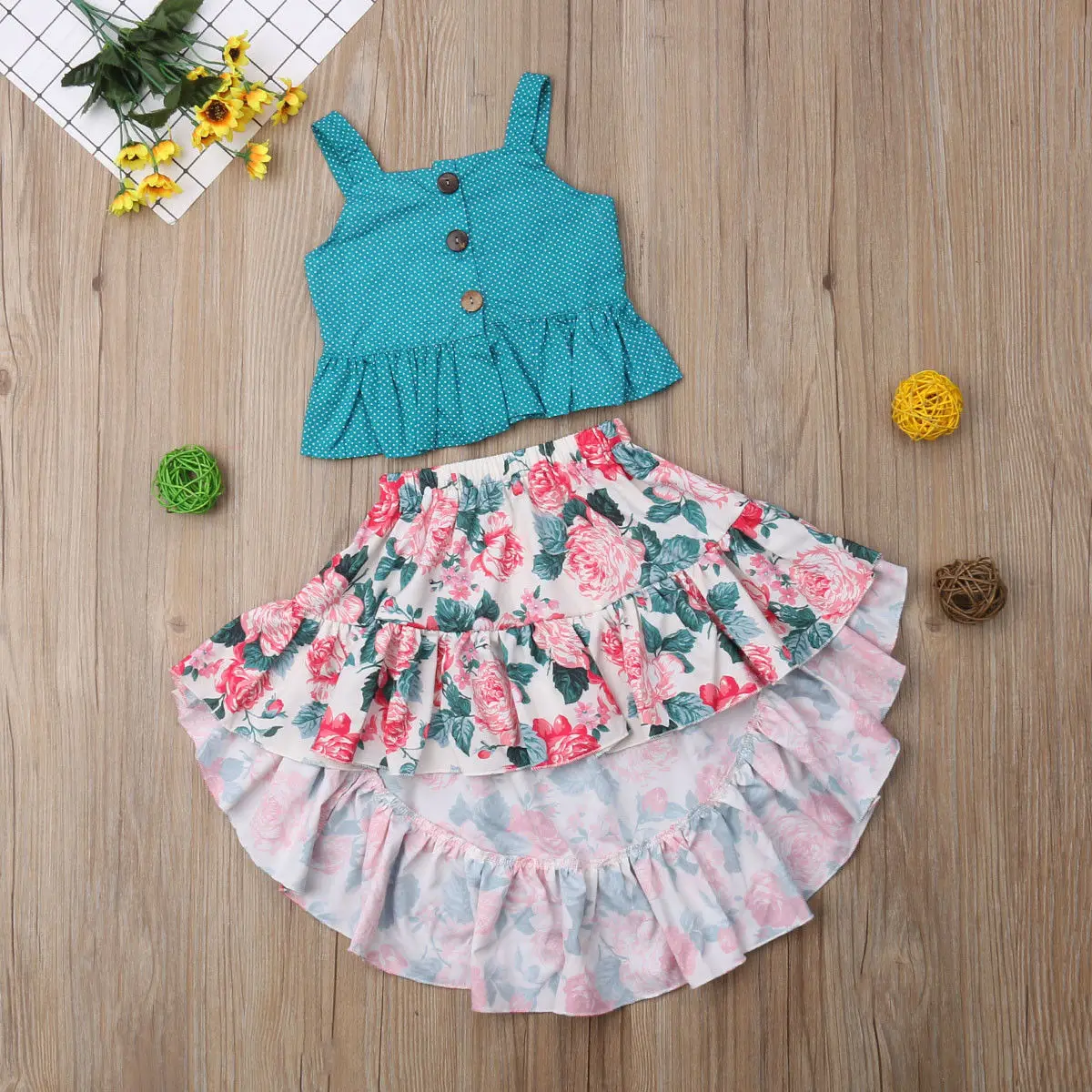 

Pudcoco Girl Set Toddler Kid Baby Girl Summer Clothes Vest Tops+Long Floral Skirt Outfits 2-7T