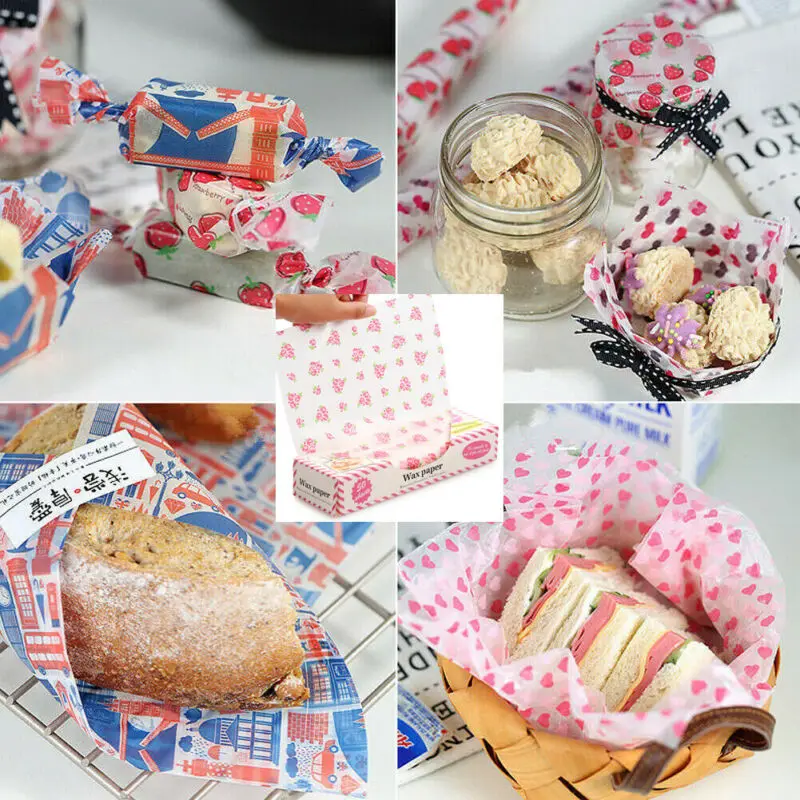 Wax Paper Food Wrapping Greaseproof Baking Soap Packaging New 7 styles Print Flowers Heart Macaron Stamp |