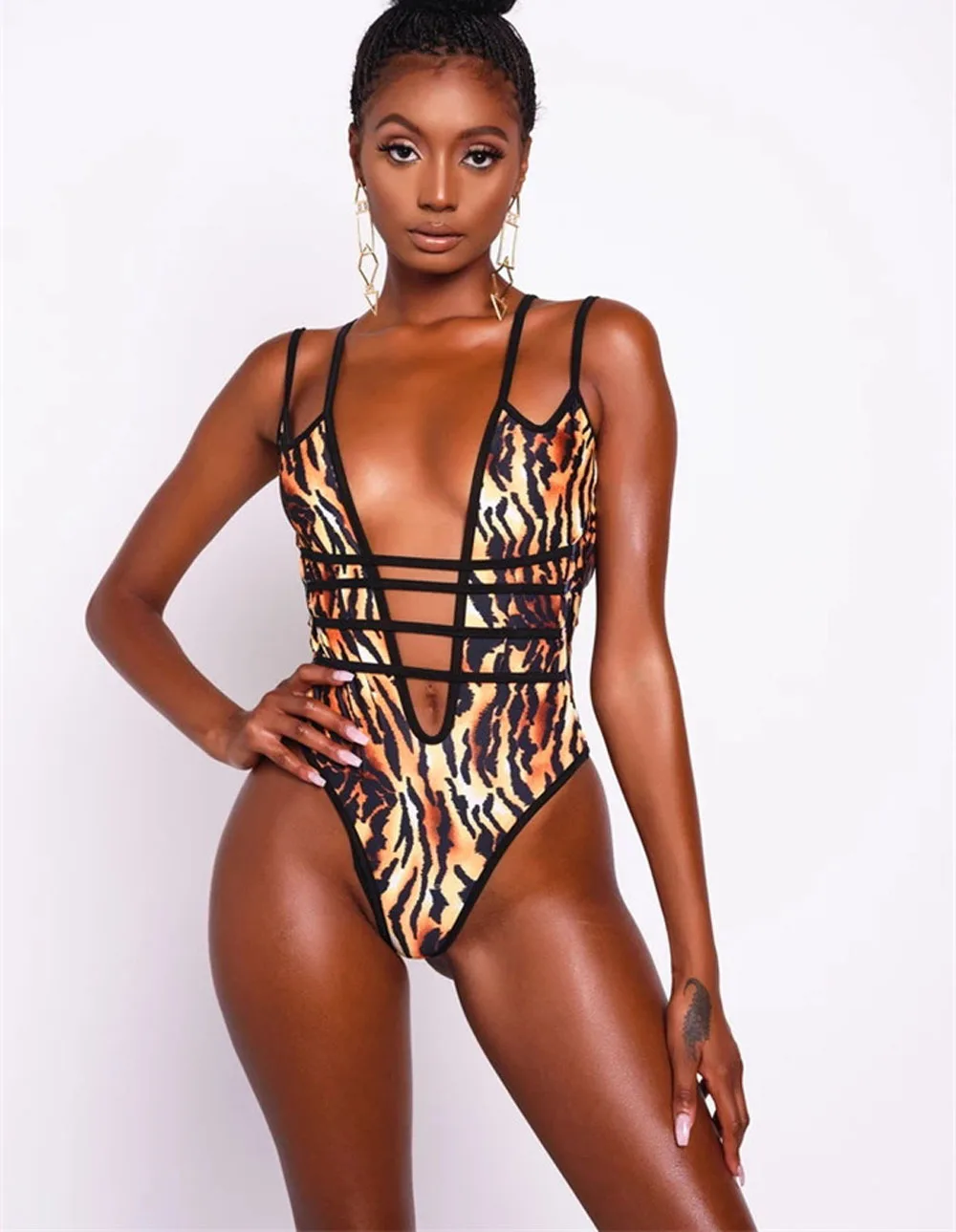 Цельный купальник с принтом и вырезом сексуальный женский монокини глубоким