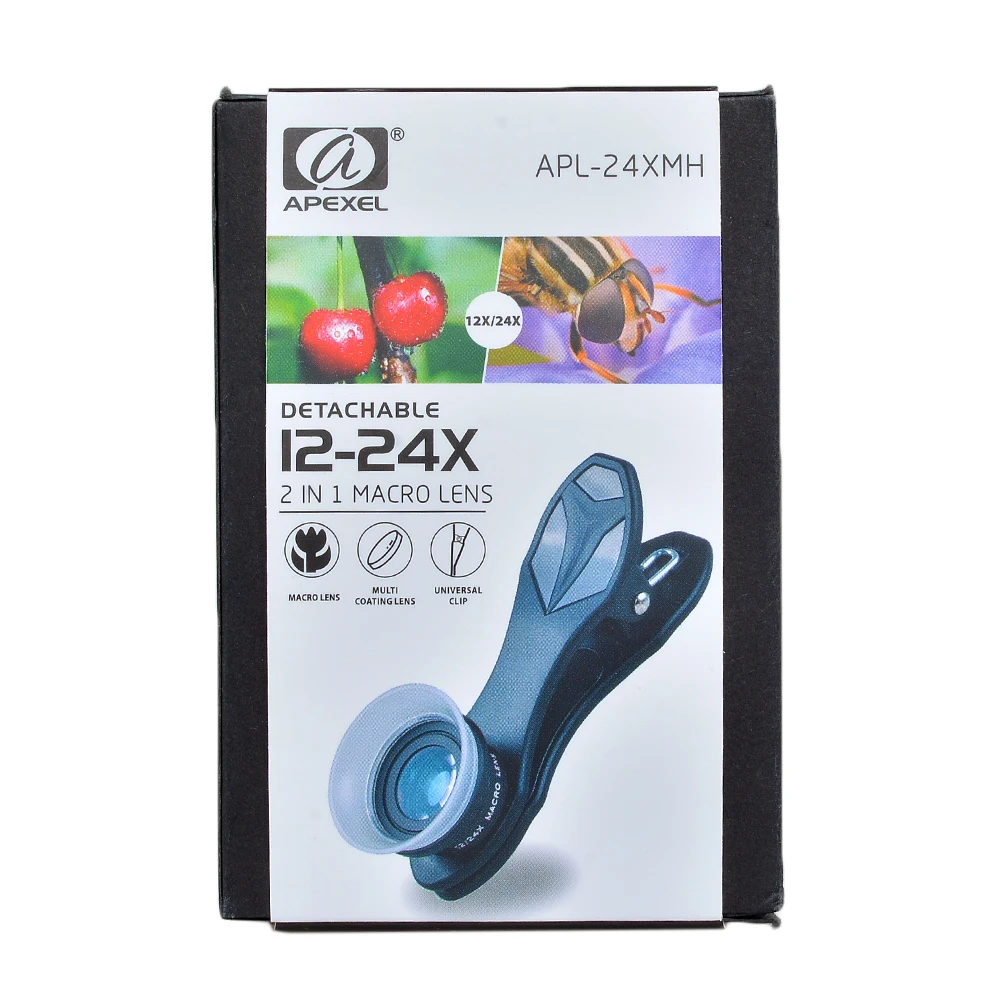 

APEXEL Phone Lens 2 In 1 Clip-On 12 X Macro + 24 X Super Macro Lens kit For all smartphones