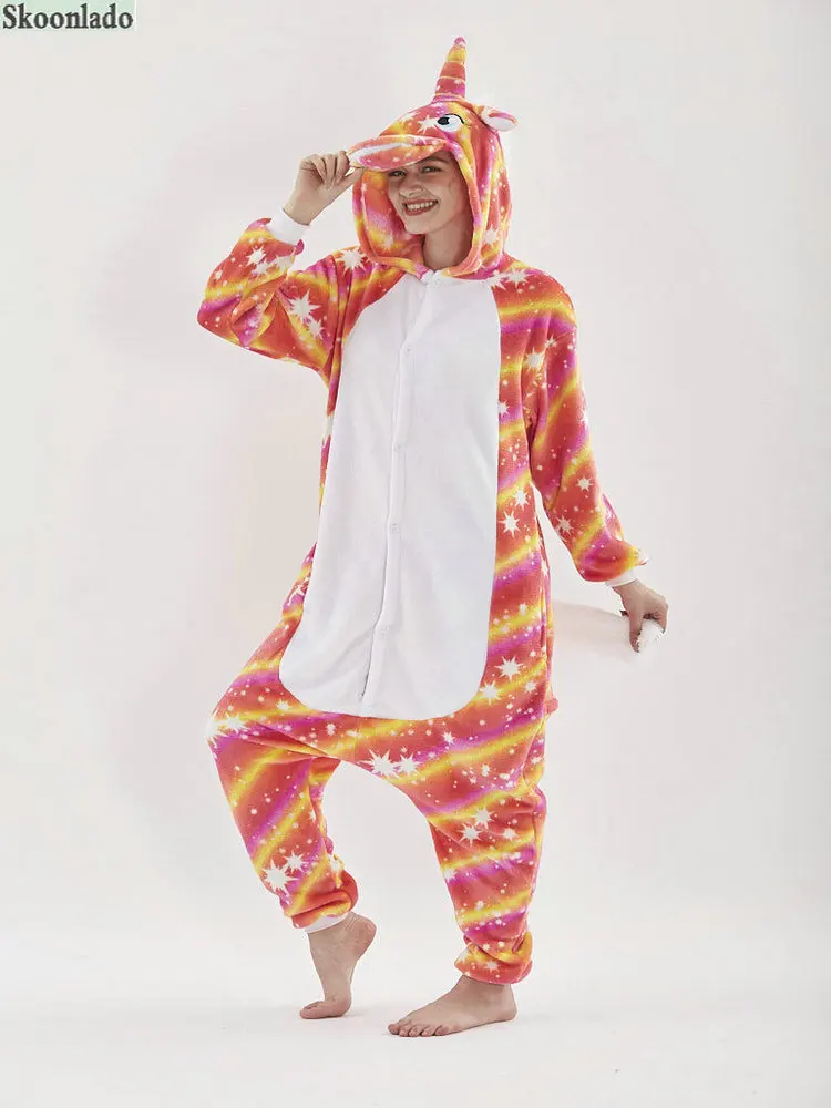 Newest Women Winter Adult Cosplay Good Quality Jumpsuit Pajamas Home Sleeping Clothes Hooded Button Conjoined All-In-One Female