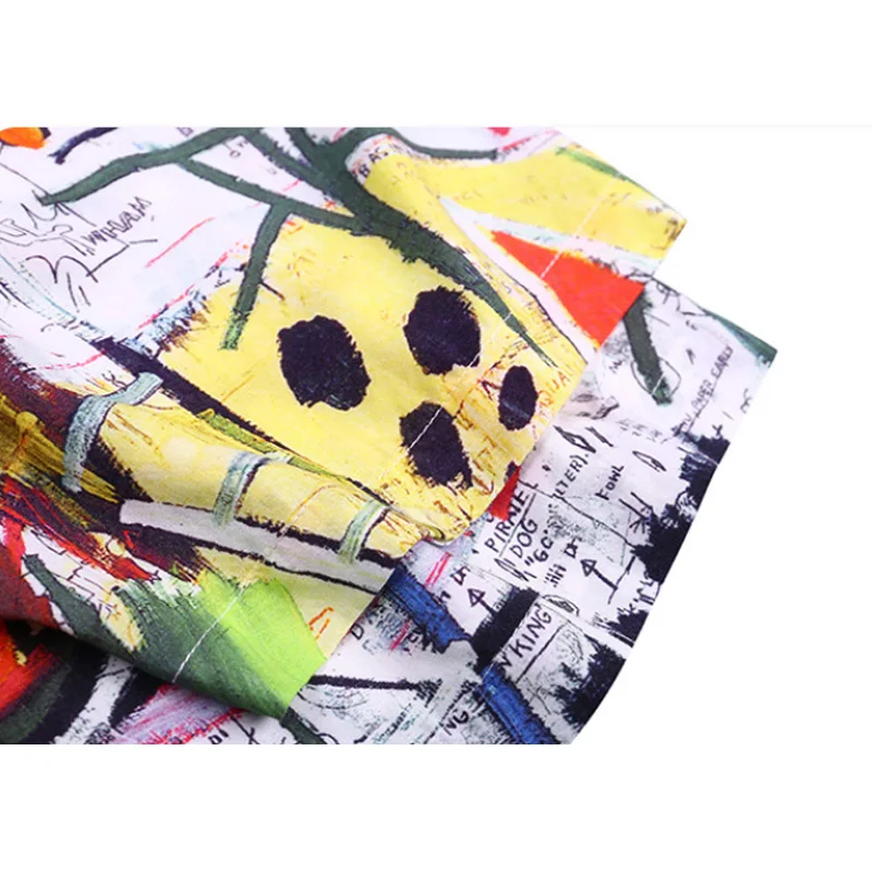 

JING ZHE Summer Loose Shirt Men Portrait Graffiti Print Short Sleeve Retro Shirts Casual Harajuku Hip Hop High Street Streetwear