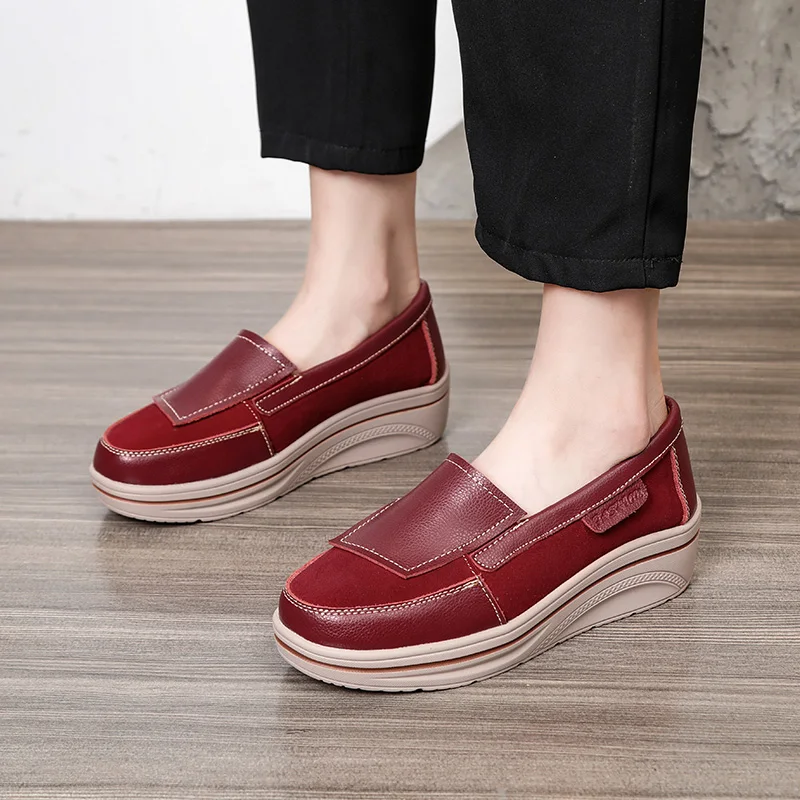 

Кроссовки женские кожаные на платформе, без застежки, лоферы, повседневная обувь, увеличивающая рост, 2021