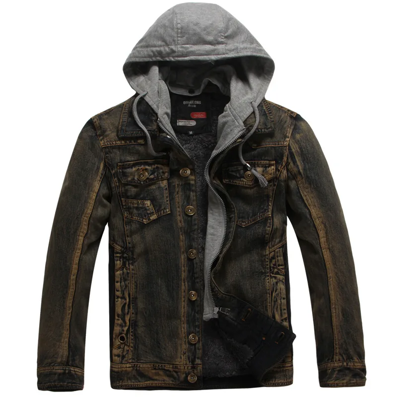 Fashion Men's Winter Warm Fleece Denim Jacket Male Casual Slim Hooded Outwear Jaen Jackets Autumn Thick Coat For Men Streetwear | Мужская