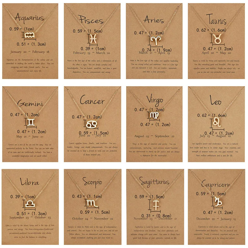 

Wholesale 12 Horoscope Zodiac Sign Gold Pendant Necklace Aries Leo 12 Constellations Classic Charm Metal Jewelry Christmas Gift