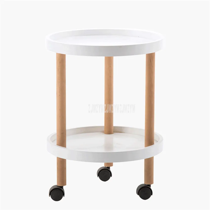 

Double Layer Nordic Small Round Tea Table Simple Modern Wood Sofa Side Table Reception Coffee Table Movable With Storage Space