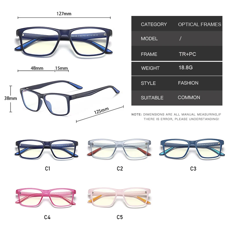 

Children Anti Blue Light Glasses TR90 Undeformable Memory Glasses Frames for Kids New Fashion Square Computer Readind Eyeware