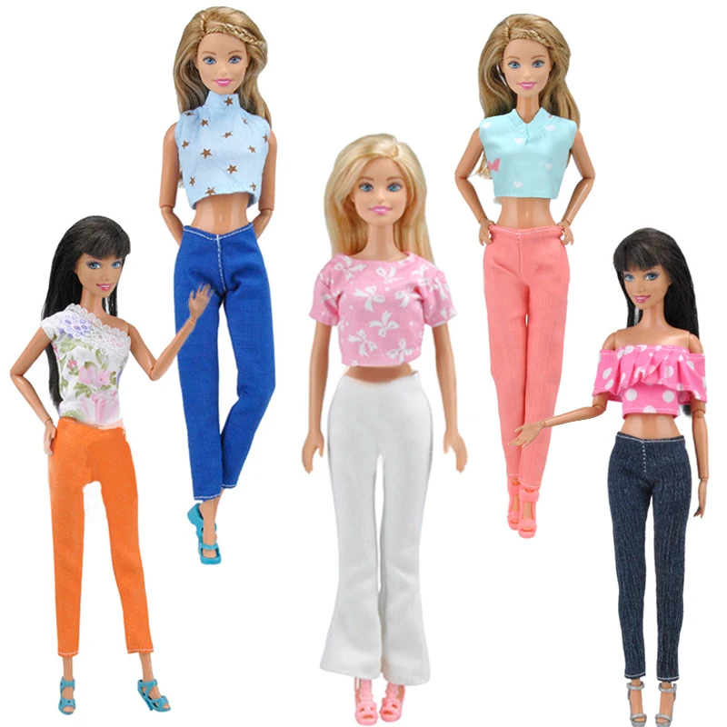

Модный комплект одежды для куклы Барби, разноцветные Короткие топы, рубашки, длинные брюки, наряды для кукол Барби 1/6, игрушки для шарнирных кукол