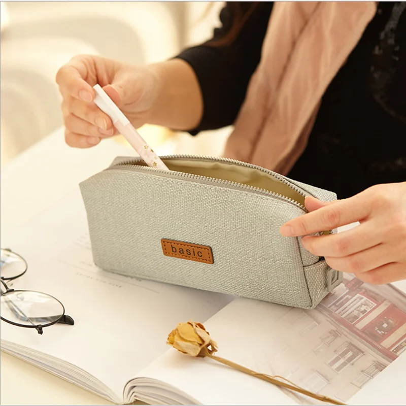 Креативный простой квадратный пенал для карандашей сплошной цвет хлопок и лен