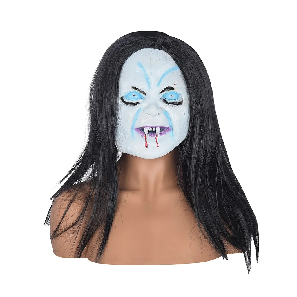 Хэллоуин ужас длинные волосы ведьма Полное Лицо Латексная Маска Зомби реквизит