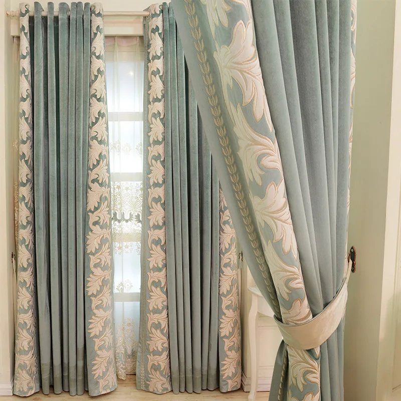 

European-style Modern Minimalist Embroidered Light Luxury Stitching Curtains Curtains for Living Dining Room Bedroom New 2021