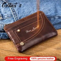 contacts genuine leather small coin purse busniess credit id card holder male organzier mini credit card case slim men wallet