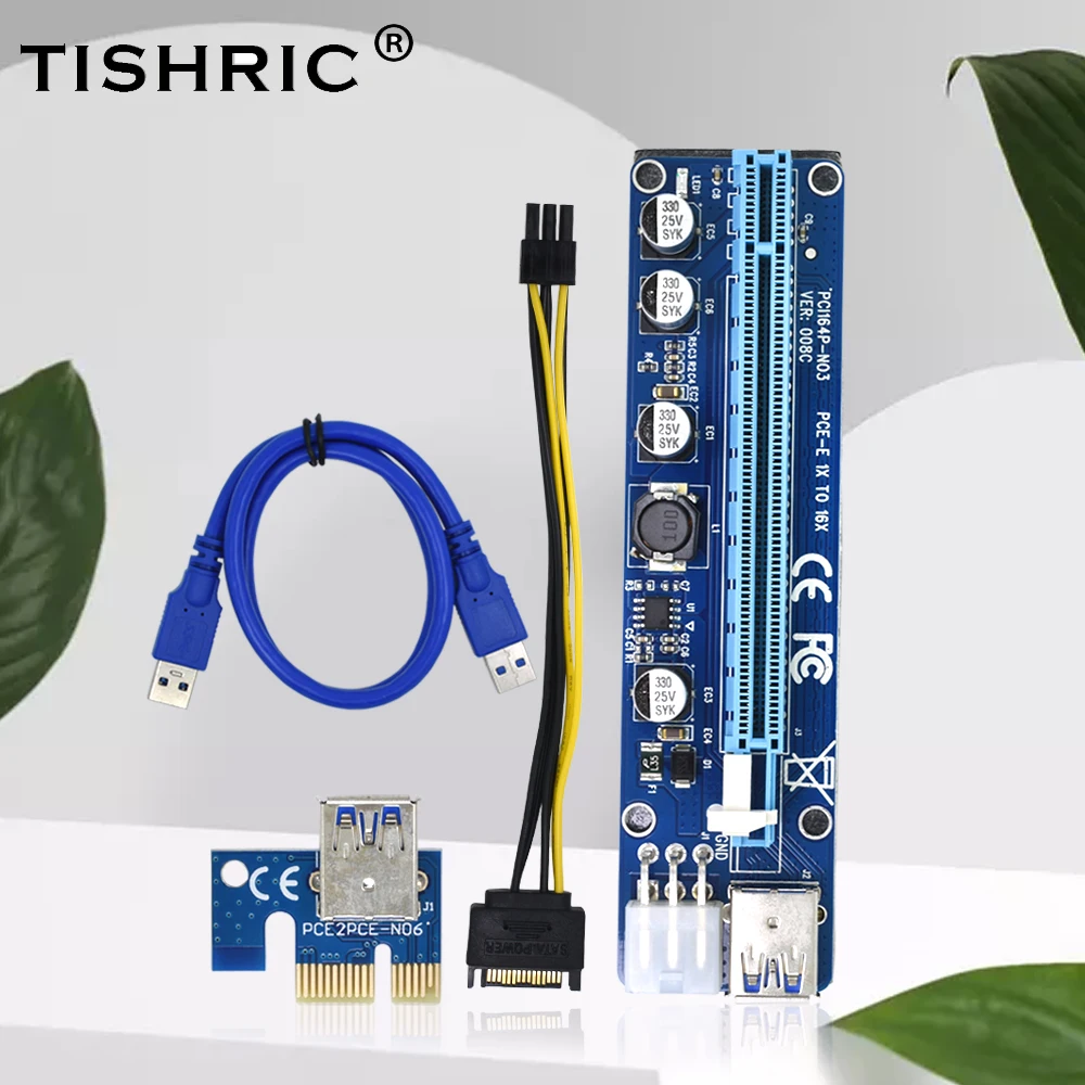 Переходная карта TISHRIC VER008C USB 3 0 PCI PCIE PCI-E 1X до 16X адаптер Райзера 60 см 008C со