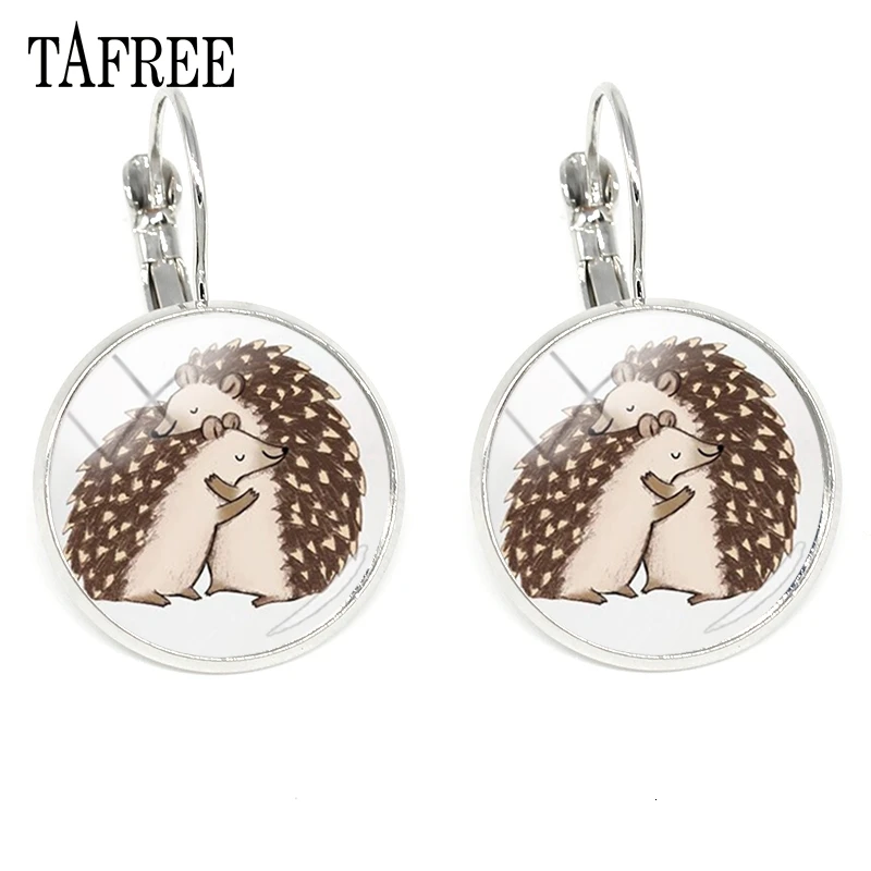 TAFREE Hedgehog в тумане, клипсы, серьги,, новинка, стеклянный кабошон, Купольные серьги ручной работы, для женщин и девушек, подарки, ювелирные изделия HF04