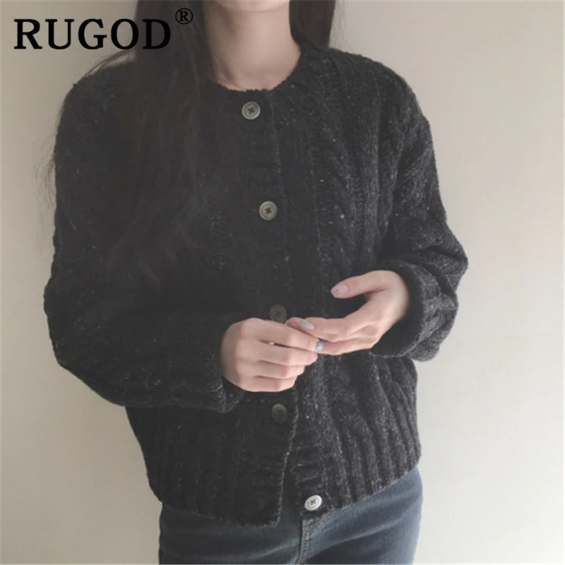 RUGOD элегантный вязаный женский кардиган корейский стиль круглый воротник витая