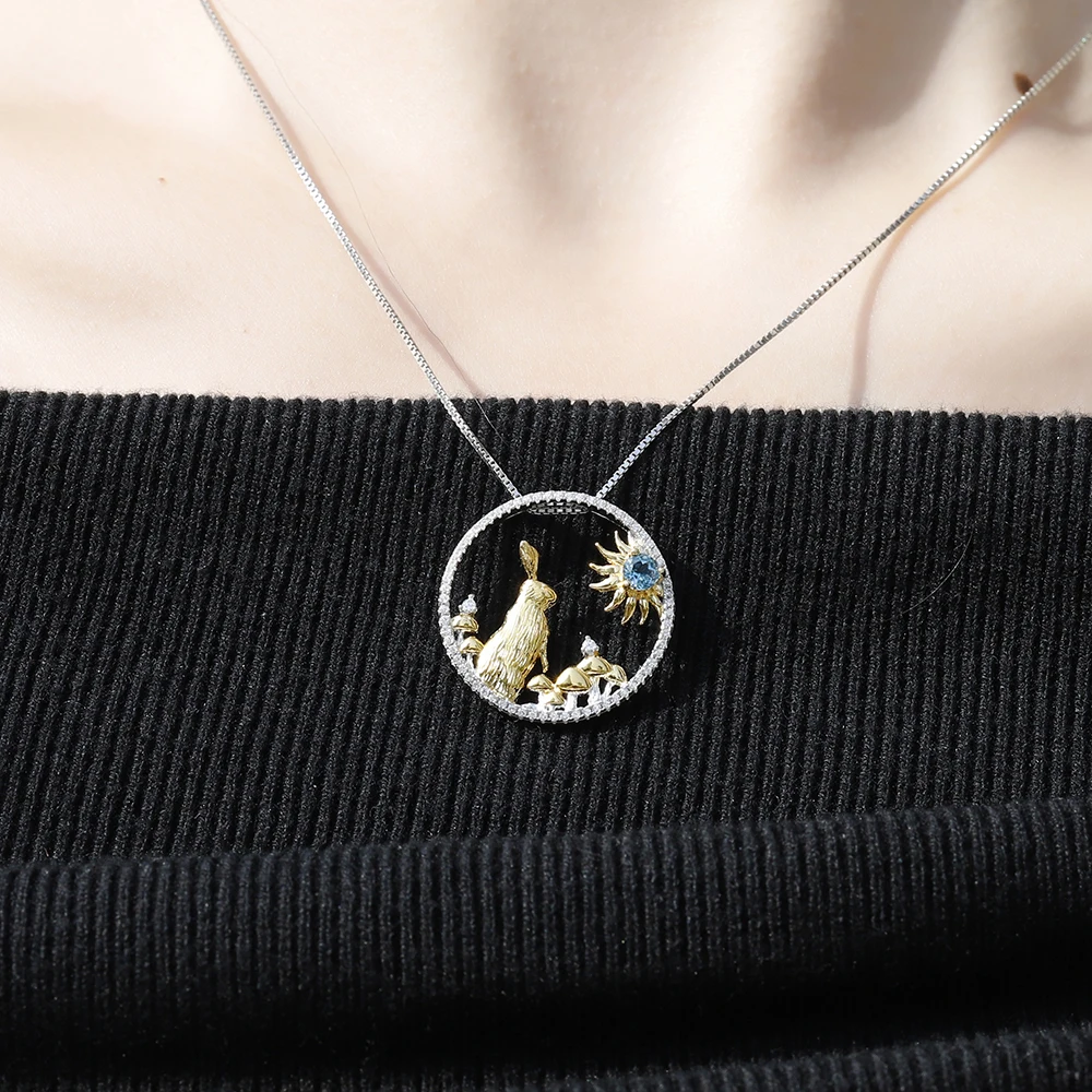 Женское ожерелье из серебра 925 пробы с натуральным голубым топазом - купить по