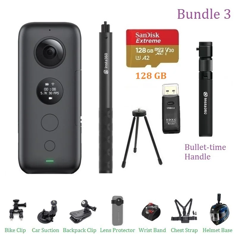Bundle 3 Insta360 ONE X Экшн-камера VR 360 панорамная камера для IPhone и Android 5,7 K видео с венчурным чехол с батареей - Цветной: Bundle 3