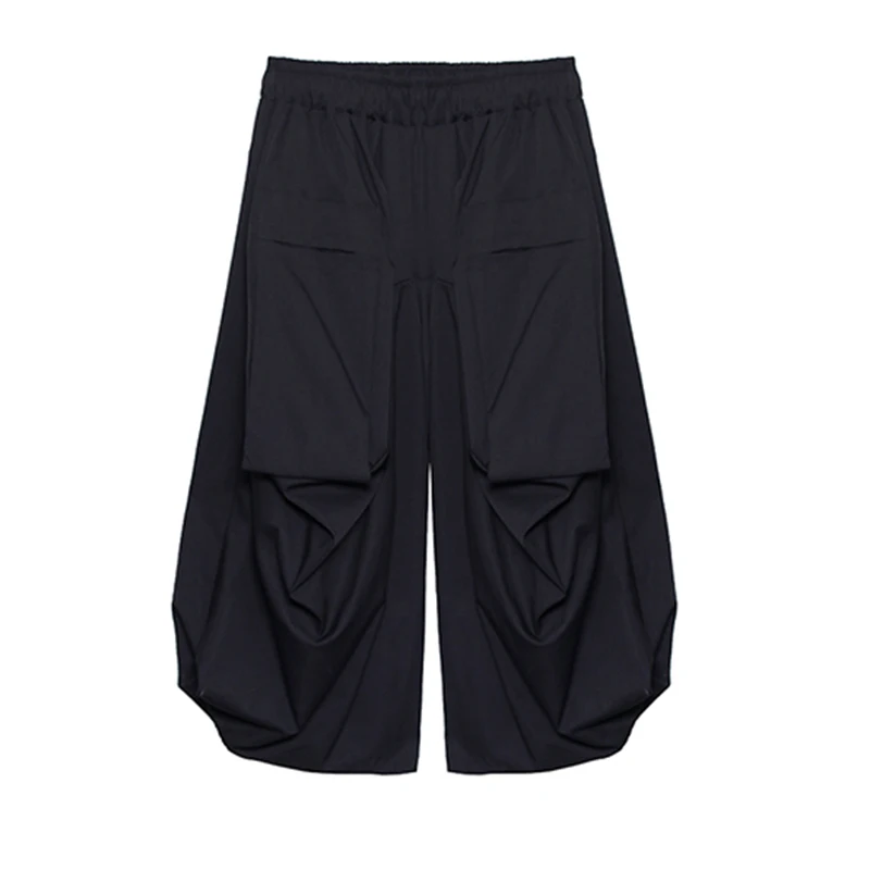 

CHICEVER Black Wide Leg Pants For Women High Waist Patchwork Pockets Loose Minimalist Solid Trousers Female Summer Clothing 2021