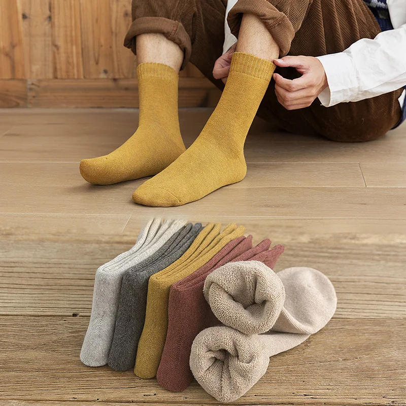 

Clearance Sale Winter Thermal Men's Socks Solid Cotton Long Socks for Men Male Casual Thicken Warm Homewear Floor Sleeping Socks