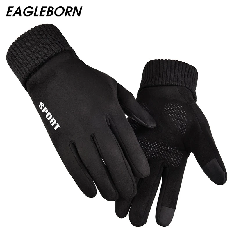 Мужские кожаные перчатки унисекс с сенсорным экраном теплые водительские зимние