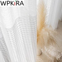 houndstooth pure white tulle curtain for bedroom nordic modern grey voile curtain for living room window panels rideaux ad757e