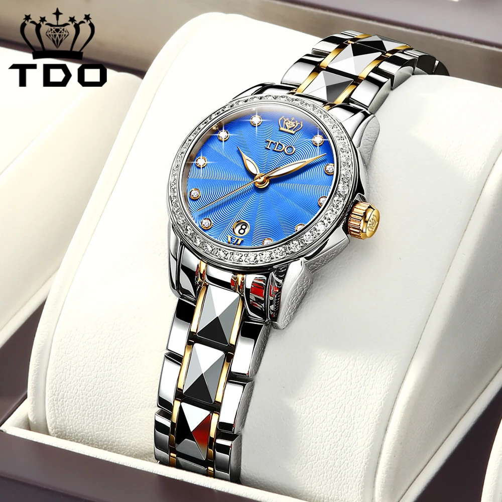 

TDO Hollow Automatic Ladies Mechanical Watch Sapphire Mirror 50 Meters Depth Waterproof Tungsten Steel Strap Gift Box Packaging