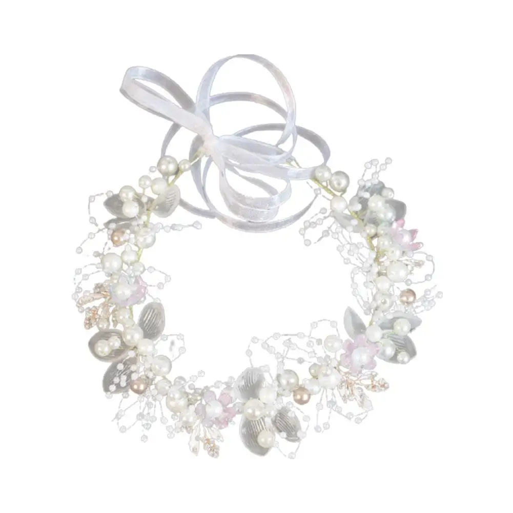 

2021 New Handmade Silk Flower Pearl Wreath Pearl Flower Hair Female Wedding Wreath Photo Ribbon Floral Bride Acc Headband B J3Y9