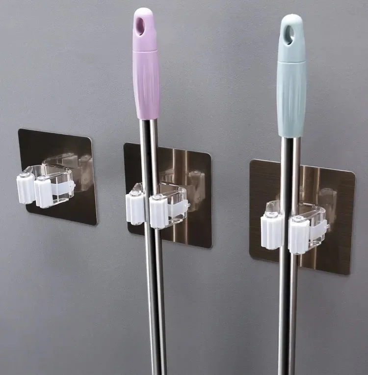 

5PCS Wall Mounted Mop Clip Brushbroom Holder Organizer Rack Seamless Hook Kitchen Bathroom Storage Holder Rack Dropshipping